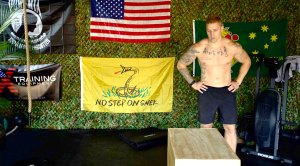 Erik Bartell in his workout studio preparing for his Athletic Soldier Full-Body Workout