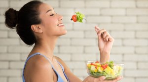 Girl eating a salad