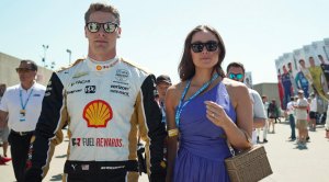 Racer Josef Newgarden with his wife at the race track
