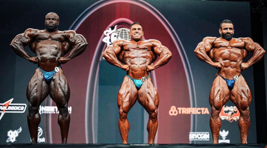 Bodybuilders posing at the 2023 Mr. Olympia Callouts